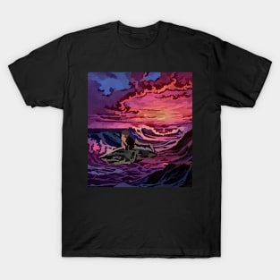 watercolor cat riding shark T-Shirt